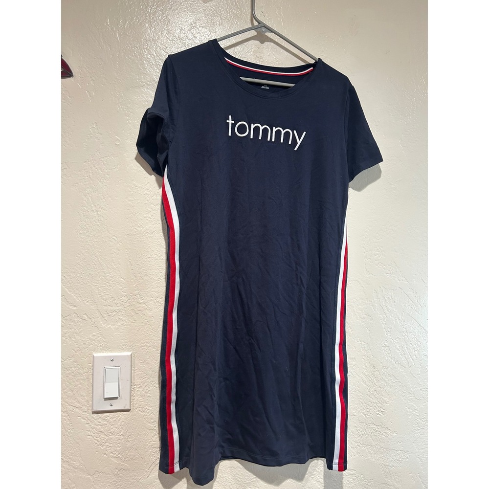 Tommy Hilfiger Womens Navy Blue Side Stripe Logo T-Shirt Dress Large L/G